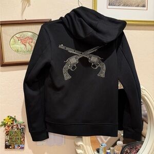 RARE Roar Japanese Brand Swarovski Crystal Double Gun Black Hoodie.